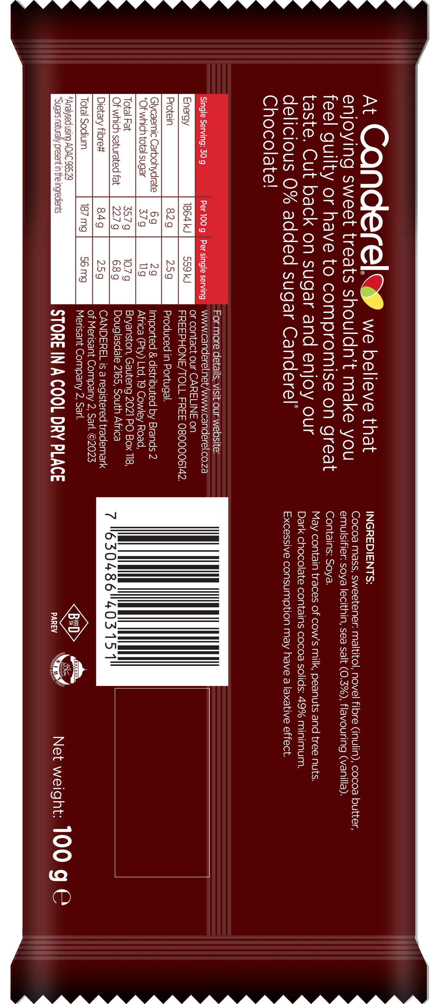 Canderel Dark Chocolate with Sea Salt – 100g