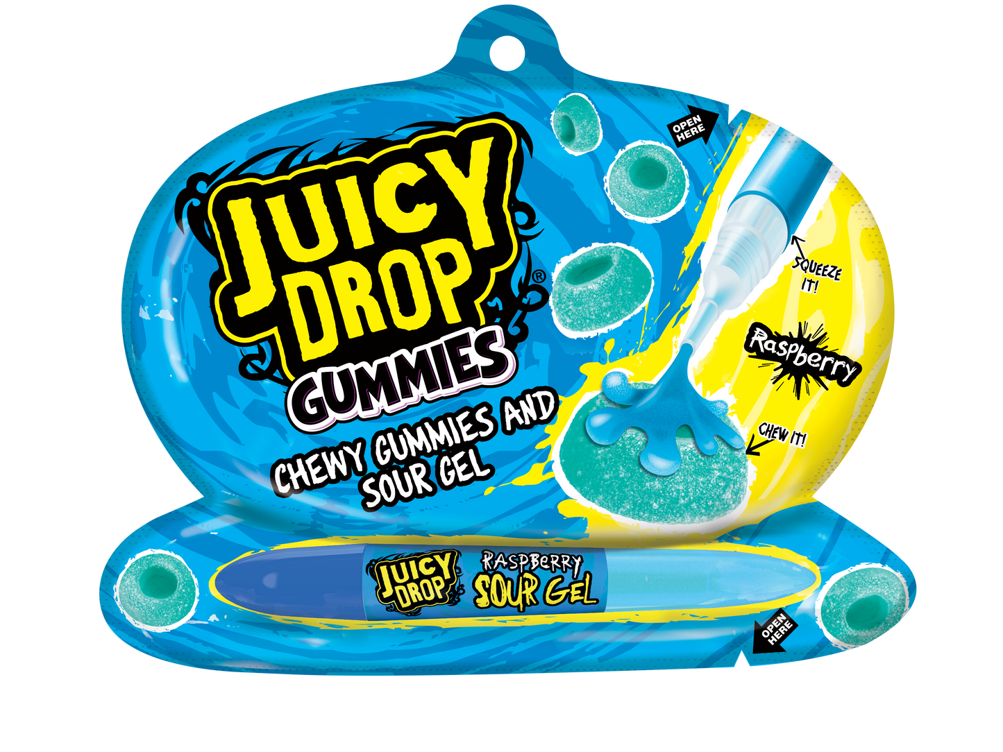 Bazooka Juicy Drop Gummies with Sour Gel Pen – Raspberry 57g