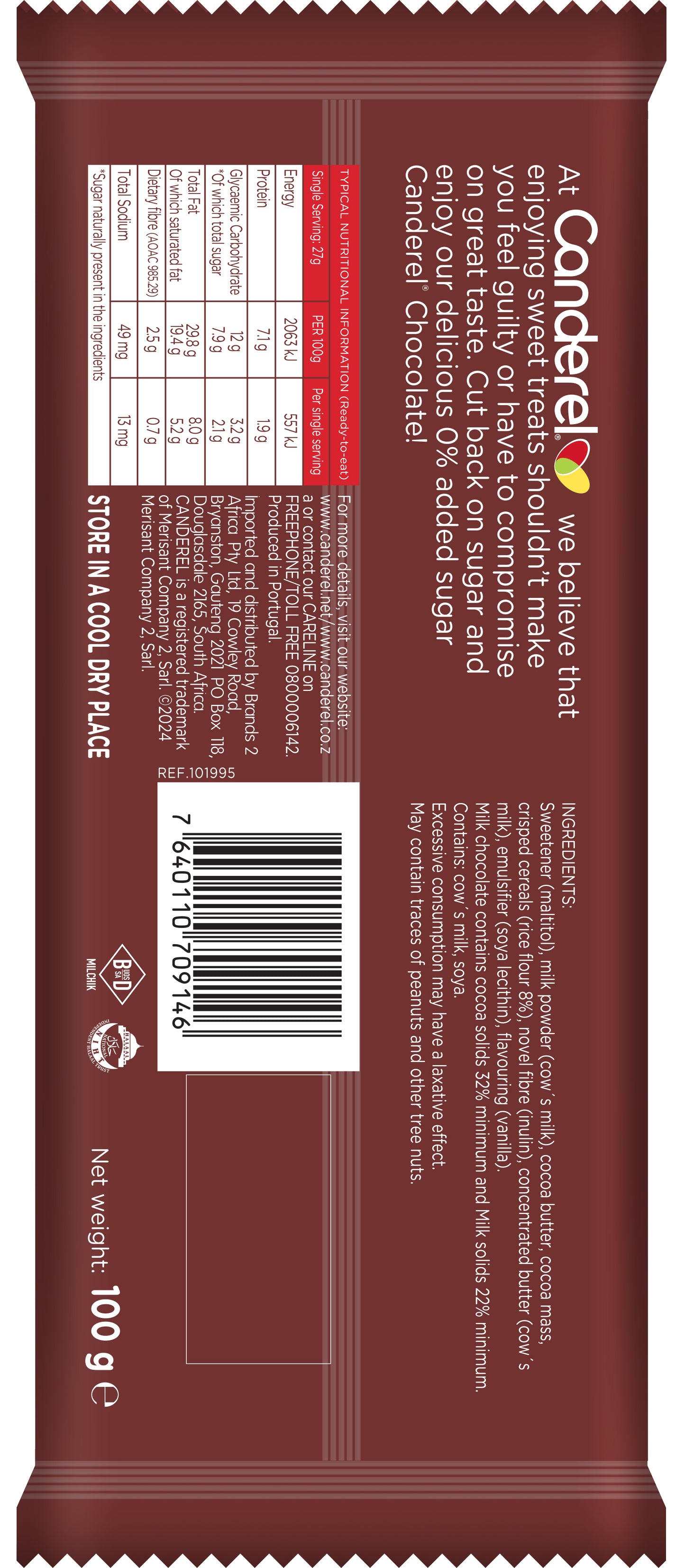 Canderel Wonder Crispy Chocolate Slab - 100g
