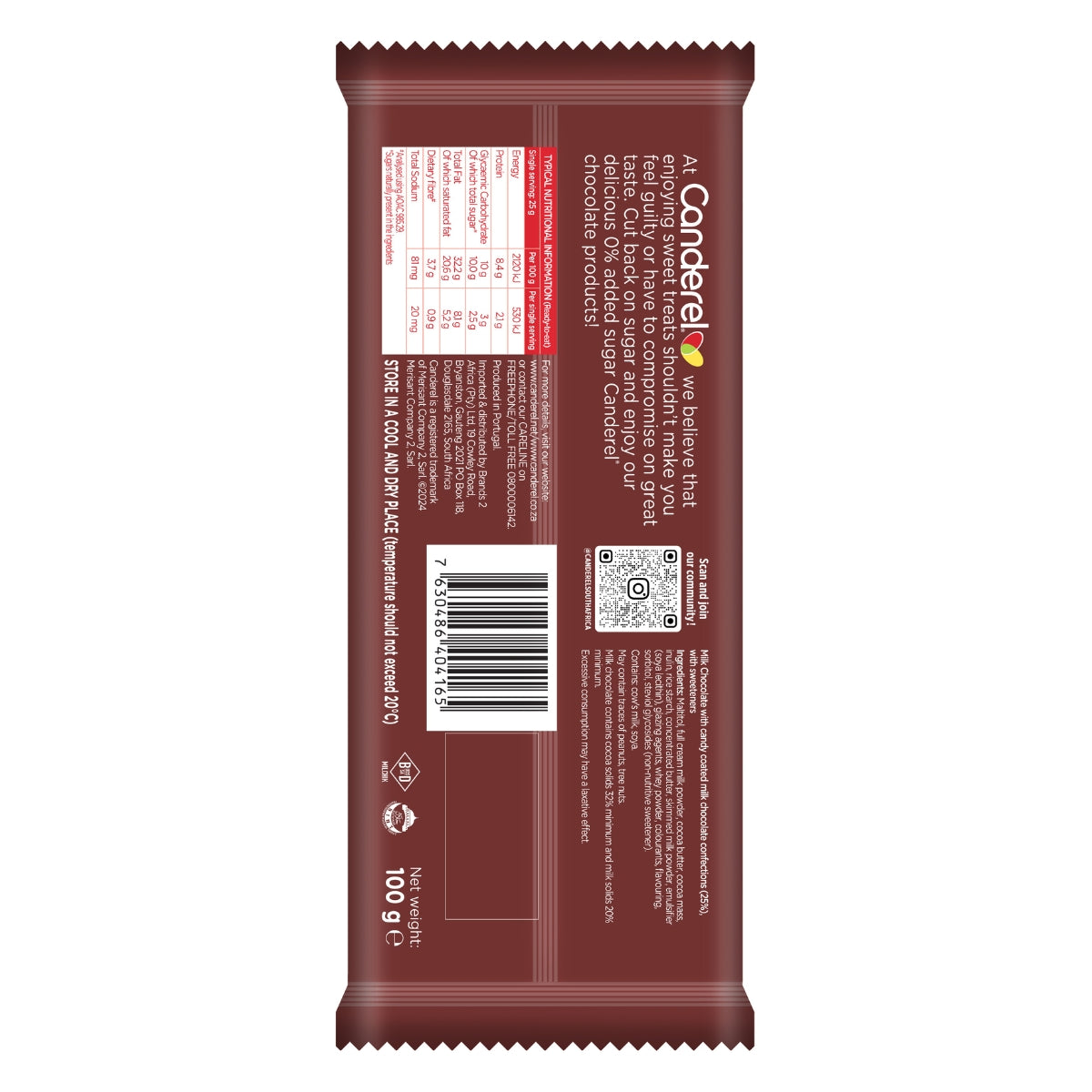 Canderel Confetti Milk Chocolate Slab