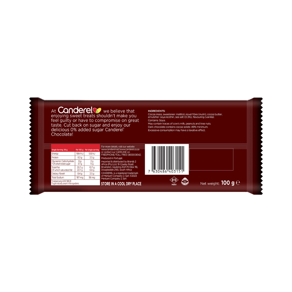 Canderel Dark Chocolate with Sea Salt – 100g