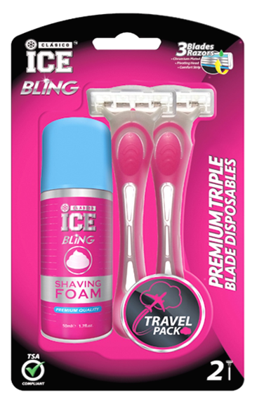 Clasico Bling Travel Pack - Pack of 2 razors & 1 Travel Shaving Cream
