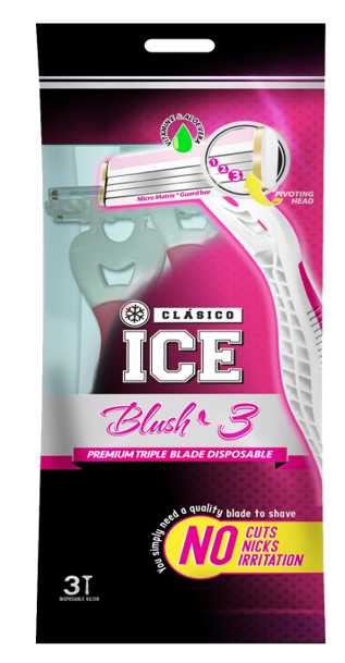Clasico Ice Strike Blush - Pouch of 3 Shaving Razors