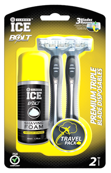 Clasico Bolt Travel Pack - Pack of 2 razors & 1 Travel Shaving Cream